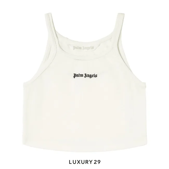 Palm Angels logo-print cotton tank top off-white/black