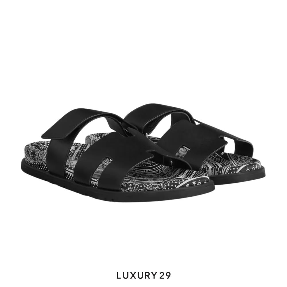 Hermes Unisex Street Style Logo Sandals Noir(43, Black)