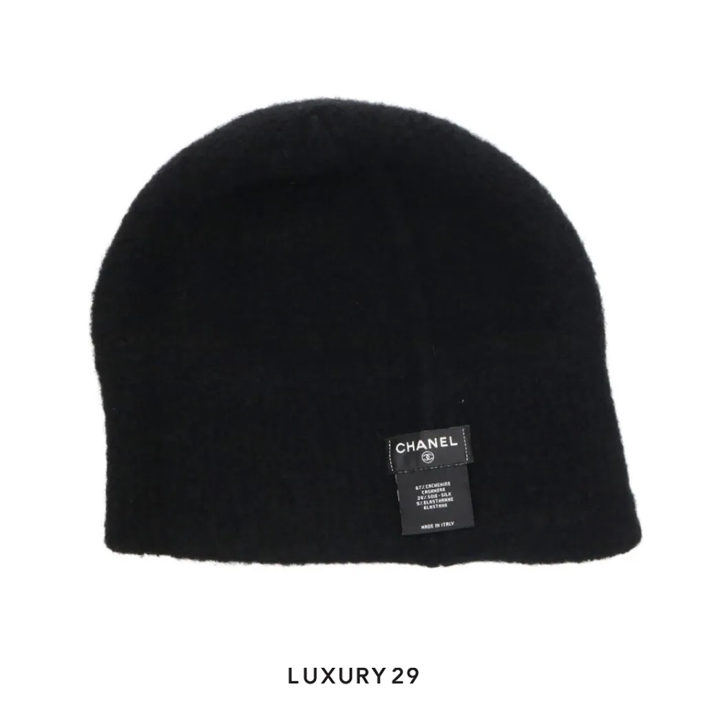 CHANEL Coco Mark Sequined Cashmere Beanie Black(Free Size, Black)