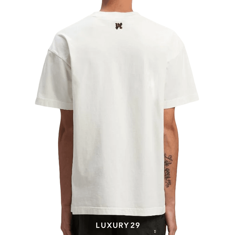 Palm Angels BURNING MONOGRAM T-SHIRT OFF WHITE GOLD(M, White)