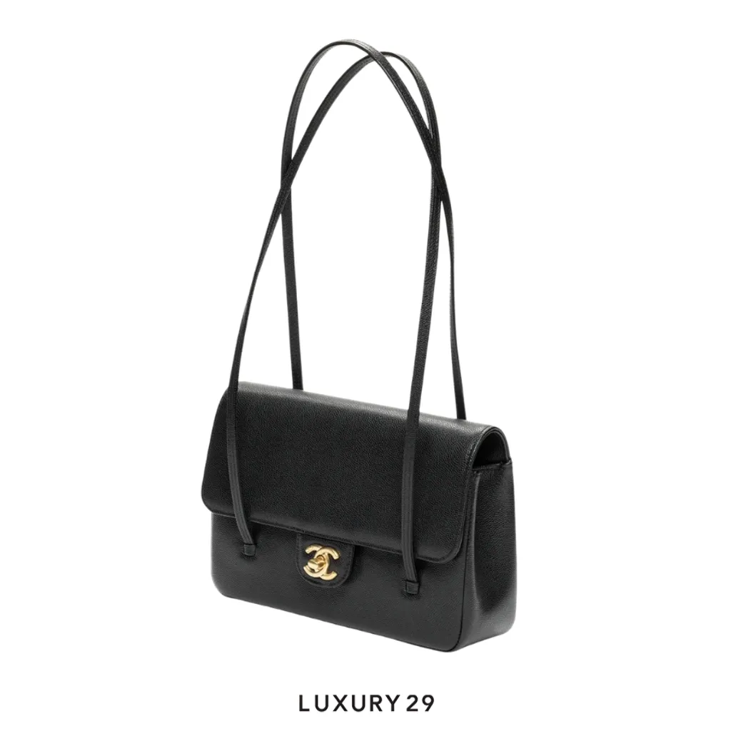 Chanel 26 Small Preppy Coco Flap bag Grained Shiny Calfskin & Gold-Tone Metal Black(Small, Black)