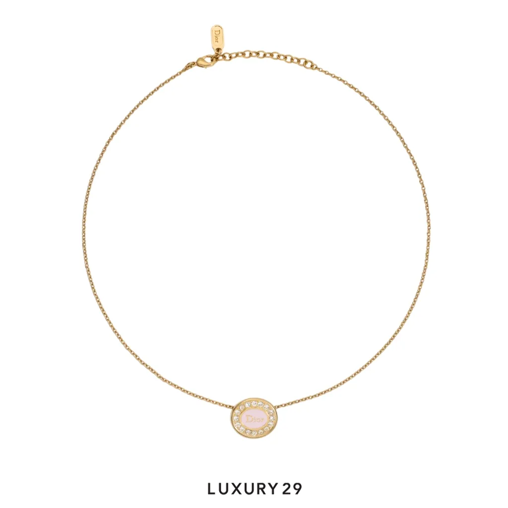Dior Core Necklace Gold-Finish Metal, Crystals and Rose Tendre Lacque(Free Size, Pink)