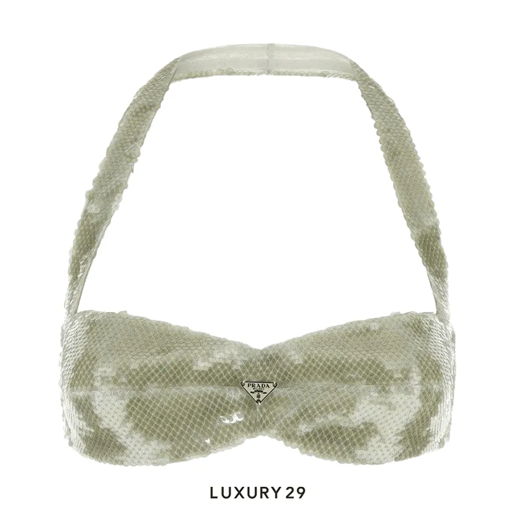 Prada bikini top Tulle Ricamo Verde(XS, Green)