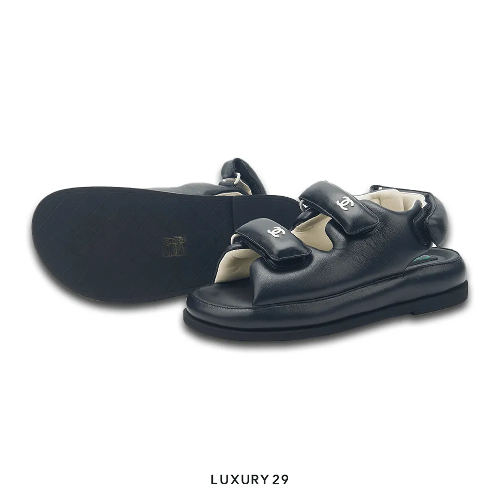 Chanel Lambskin Puffer Dad Sandals(39, Black)