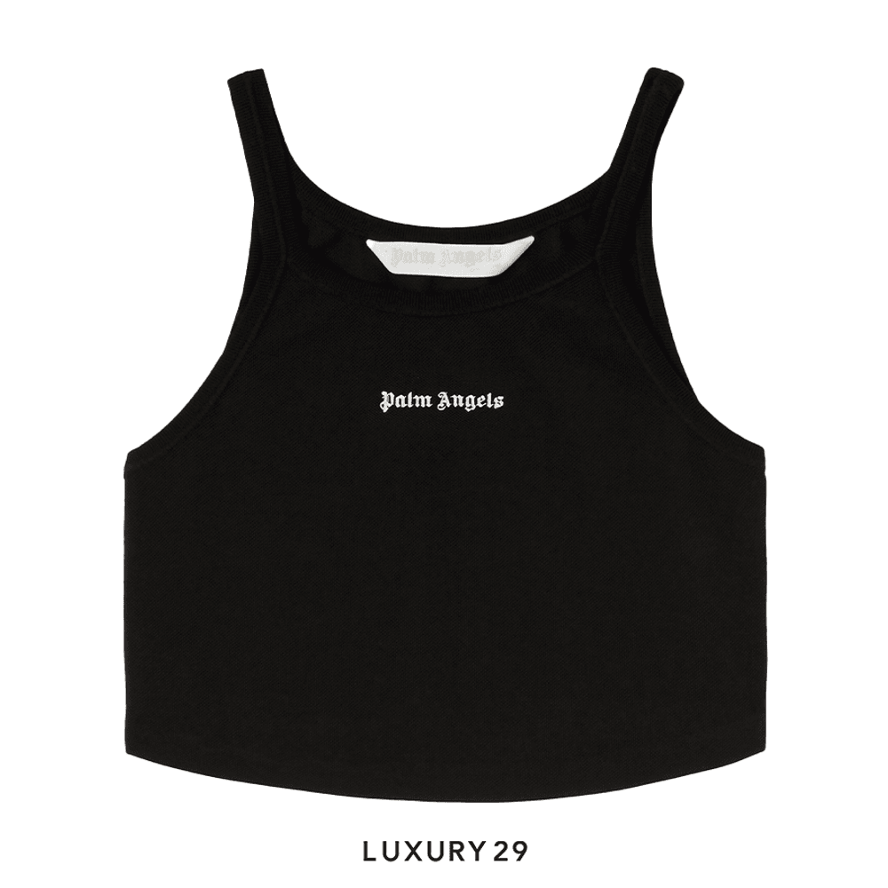 Palm Angels logo-print cropped tank top black/white(XS, Black)