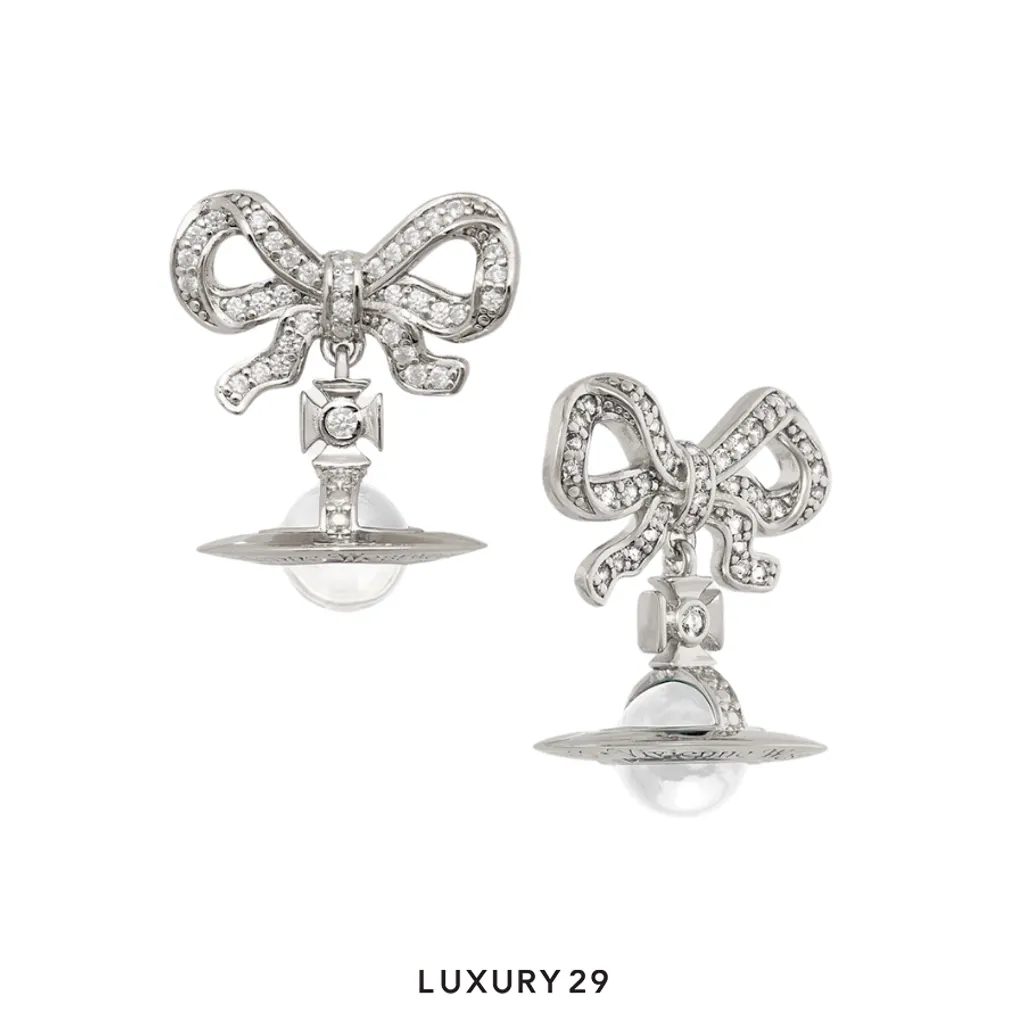Vivienne westwood Octavie Earrings platinum white clear cz(Free Size, Silver)