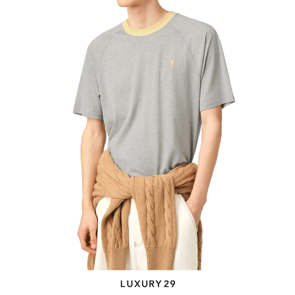 Ami De Coeur Short sleeves T-Shirt in Mercerized Jersey Light Moss Grey/Yellow(S, Grey)
