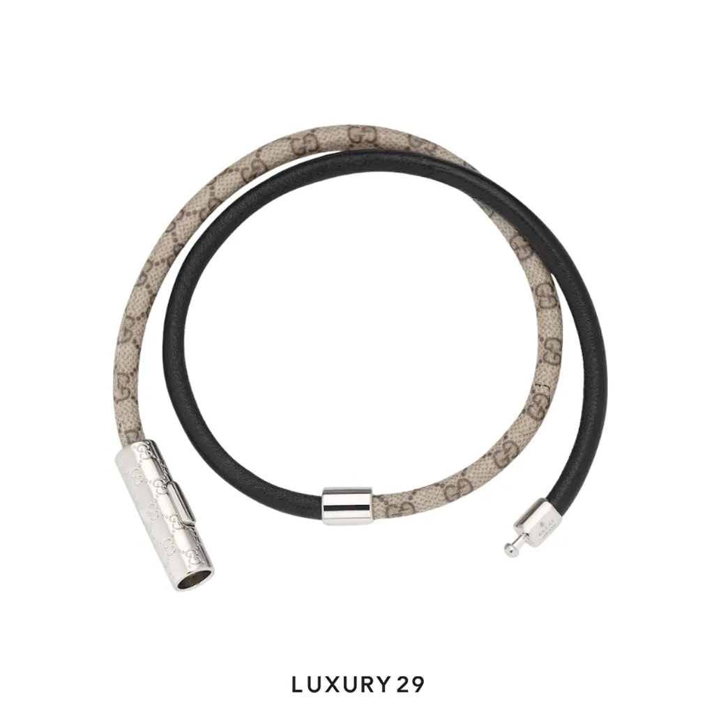 Gucci Double bracelet with GG detail black leather(Free Size, Black)