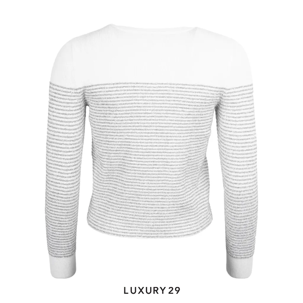 Chanel Striped Knit Cardigan with Buttons - DMC(34, White)