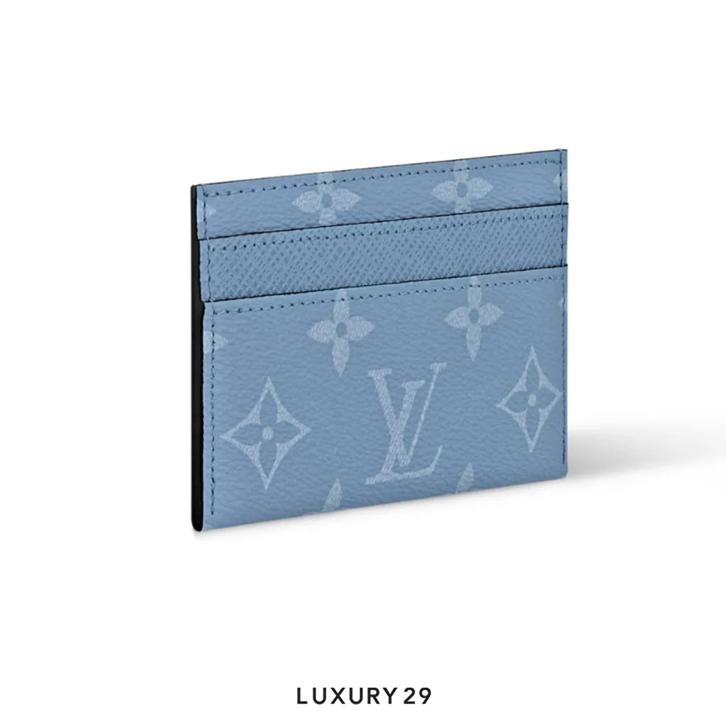 Louis Vuitton LV Double Card Holder Monogram coated canvas and Taiga cowhide leather Sky Blue(Small, Blue)