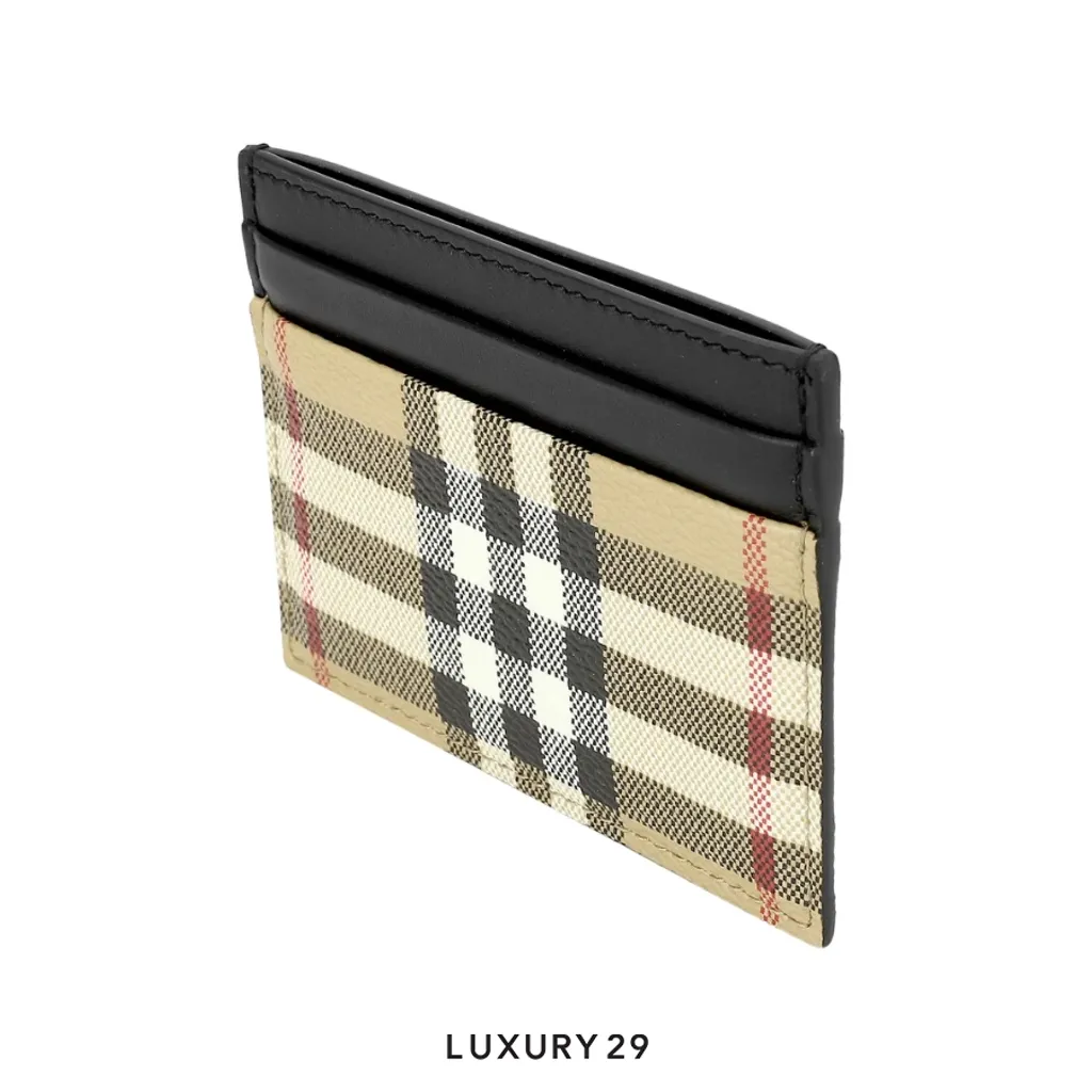 Burberry Vintage Check Leather Card holder brown(Small, Brown)