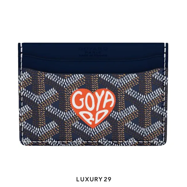 Goyard Saint-Sulpice Card Wallet Navy Blue Hand-Painted Heart Orange