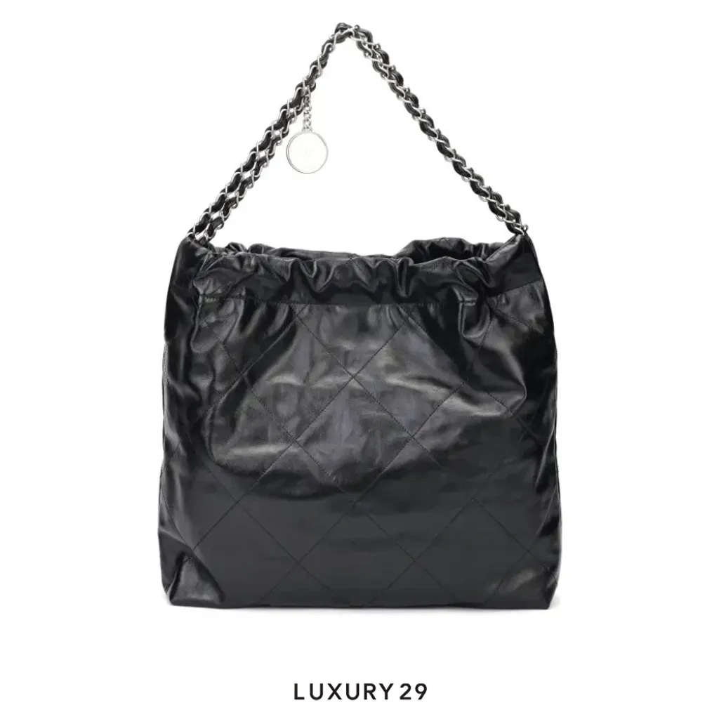Chanel 22 Small Handbag Shiny Calfskin & Silver-Tone Balck(Small, Black)
