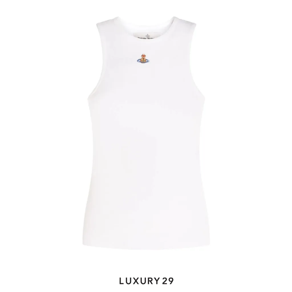 Vivienne Westwood Orb Embroidered Ribbed Tank Top(XS, White)
