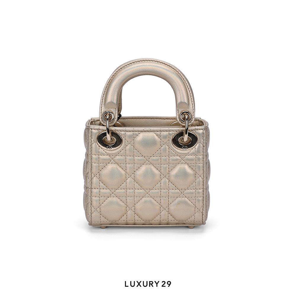 Dior Or Lady Dior Micro Bag Iridescent Metallic Gold-Tone Cannage Lambskin(Mini, Gold)