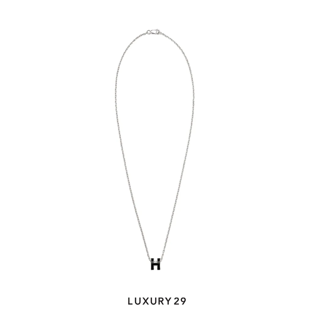 Hermes Mini Pop H Silver Pendant Noir(Free Size, Black)