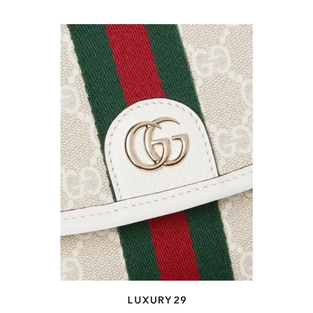 Gucci Ophidia small top handle bag beige and white GG fabric(Small, White)