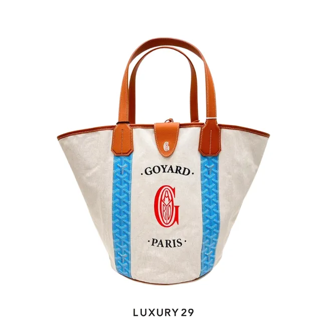 Goyard Belharra Bag Turquoise & Tan With Croc Universel Tan