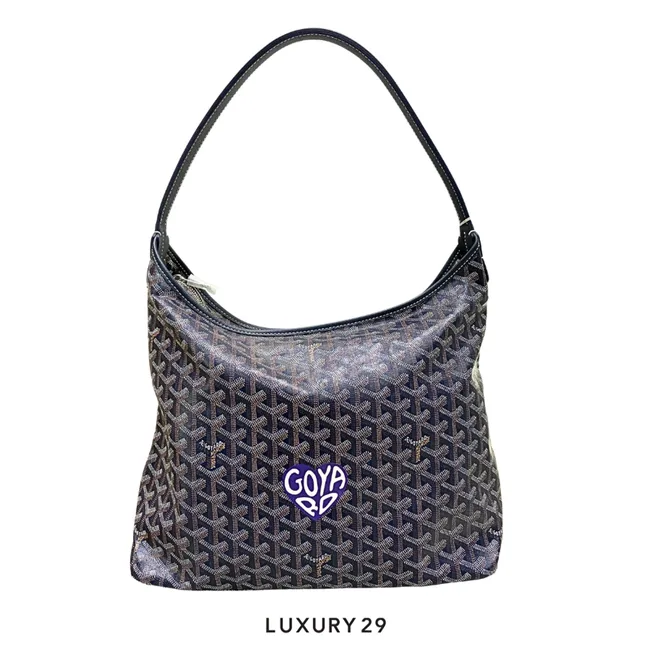 Goyard Boheme Hobo Bag Navy Blue Hand-Painted Heart Purple