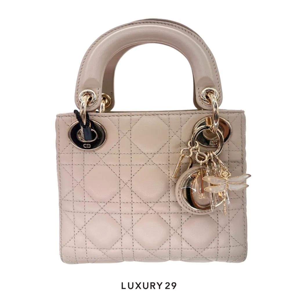 Dior Mini Lady Dior bag Powder Beige Connage Lambskin(Mini, Neutrals)