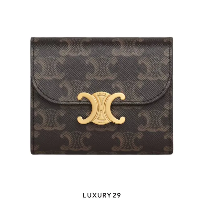 Celine TRIOMPHE wallet with flap closure Triomphe canvas Tan