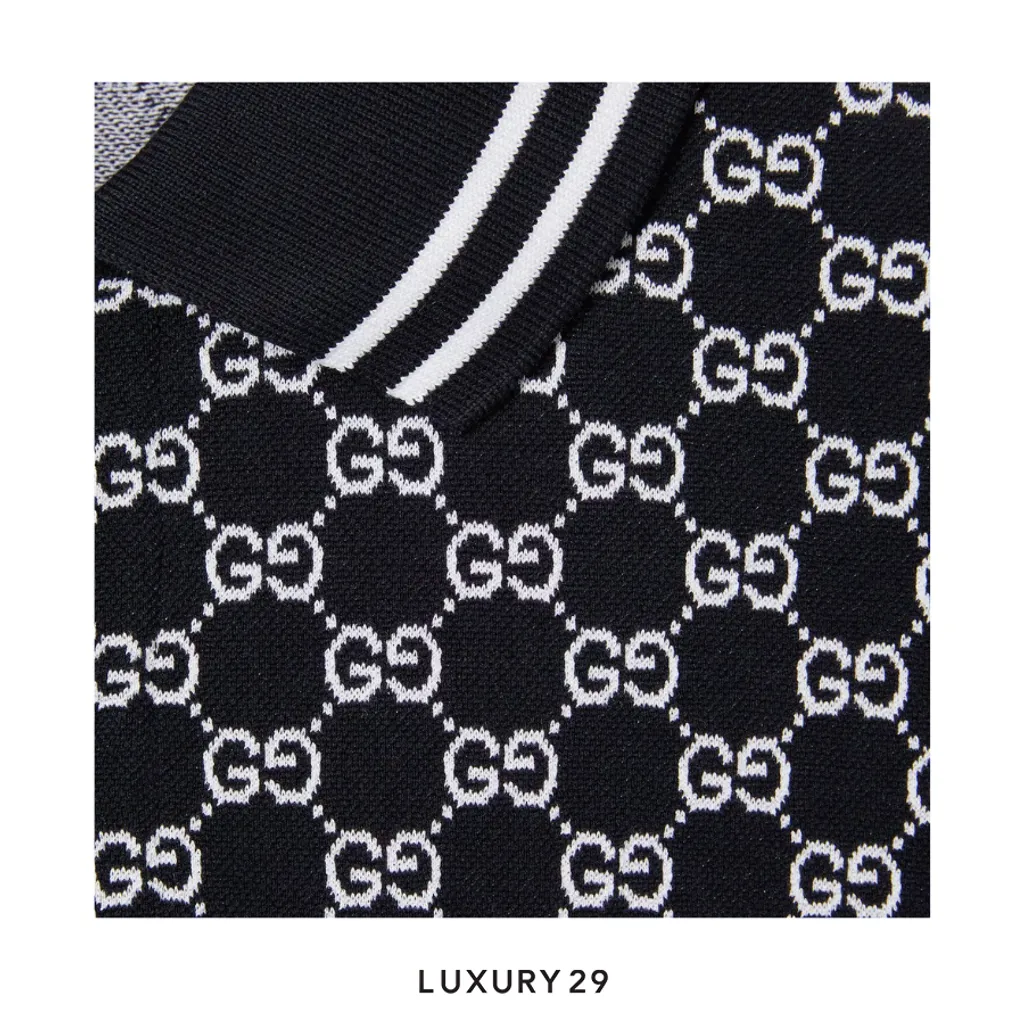 Gucci GG cotton piquet jacquard polo shirt navy and white(M, Black)