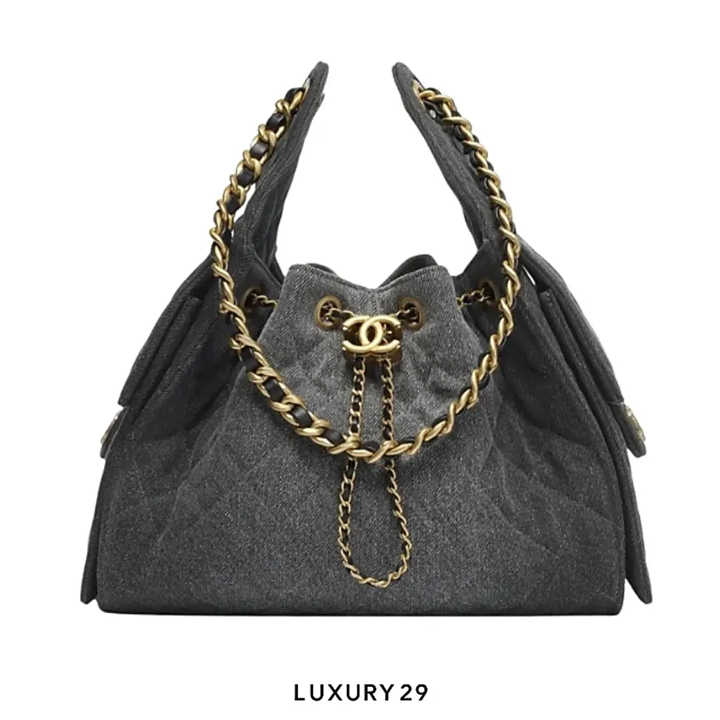 CHANEL 25 Small Handbag Denim and Gold Hardware Black(Small, Black)