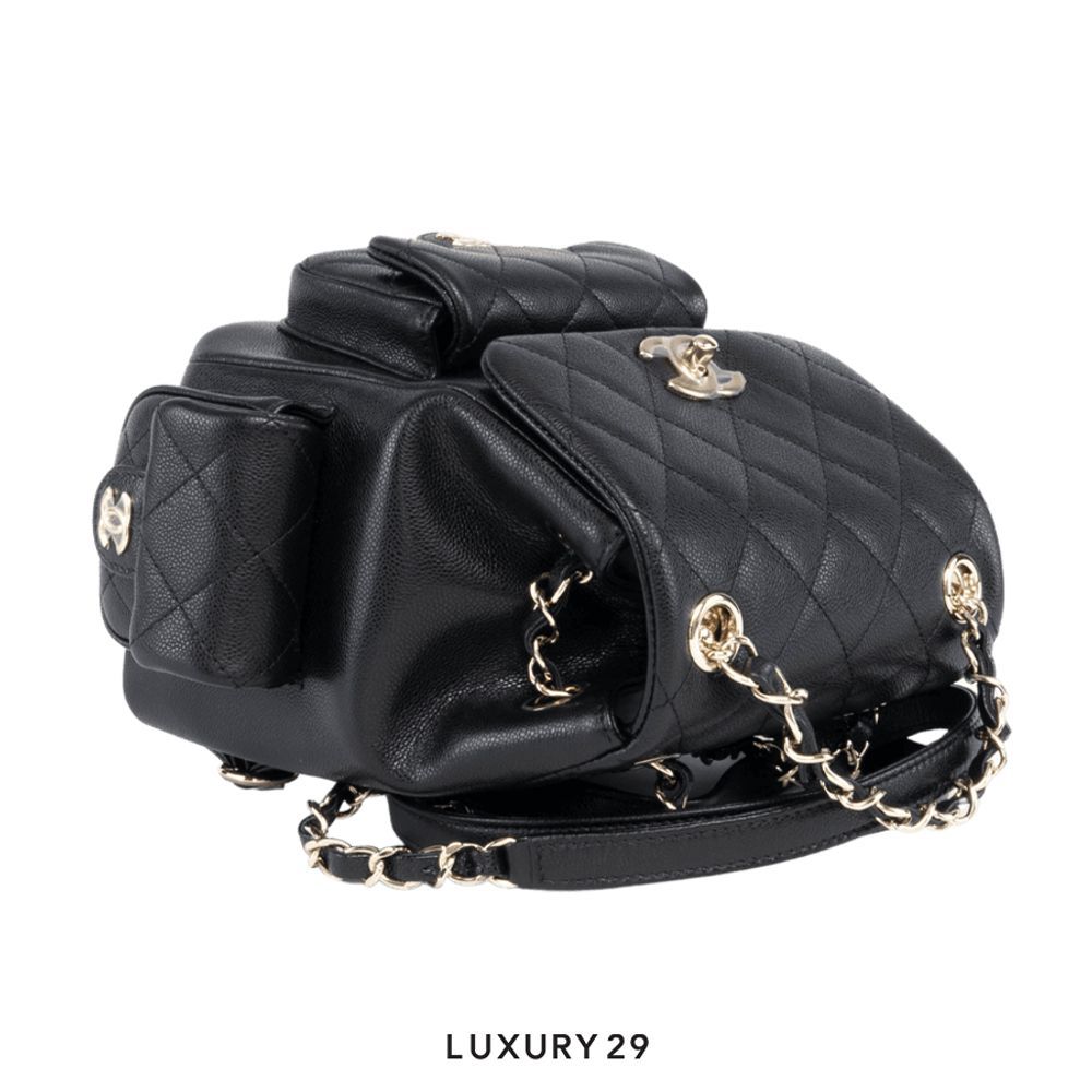 Chanel Small Backpack In Grained Shiny Calfskin With Gold-Tone Metal Black(Small, Black)