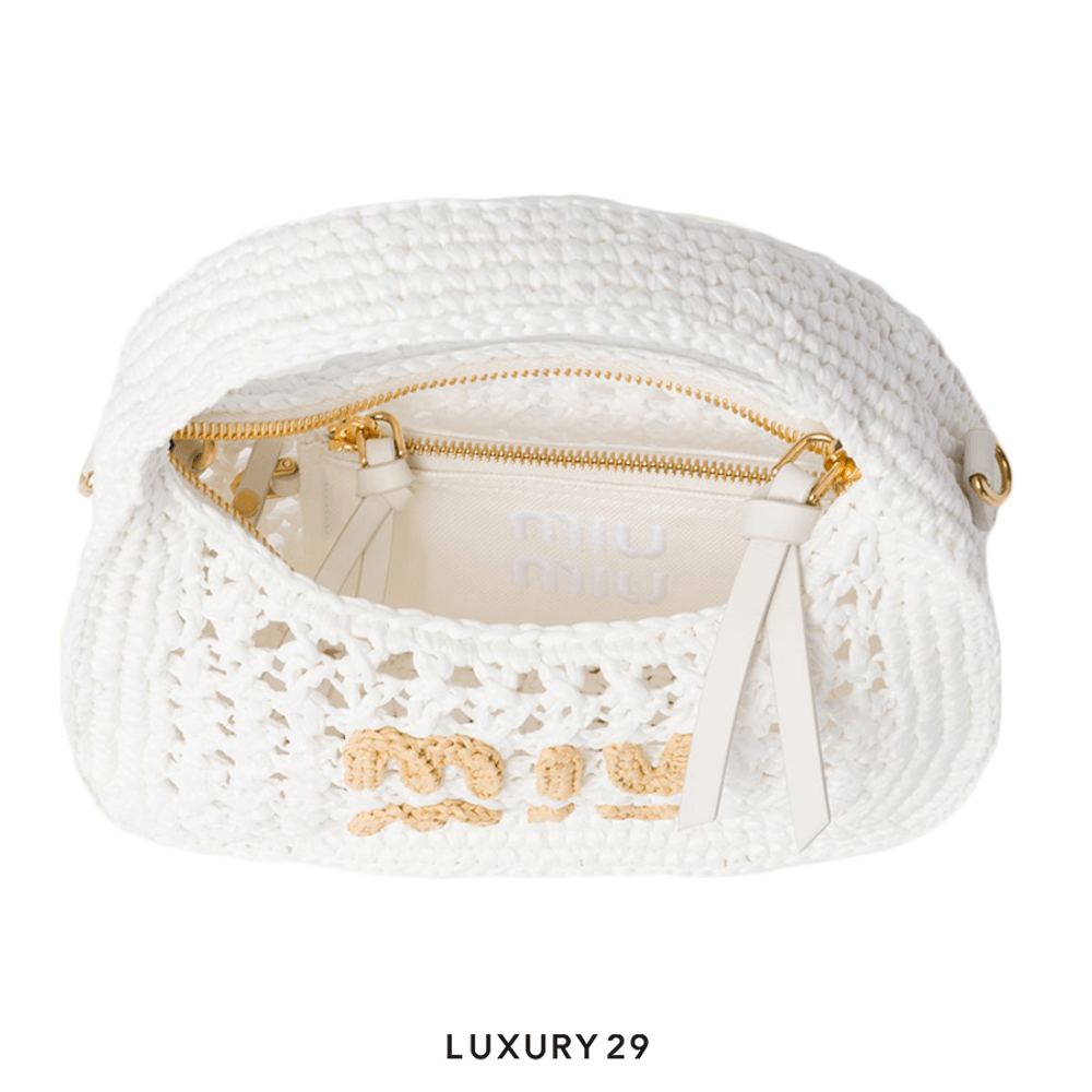 Miu Miu Wander Woven Fabric Hobo Bag White/Beige