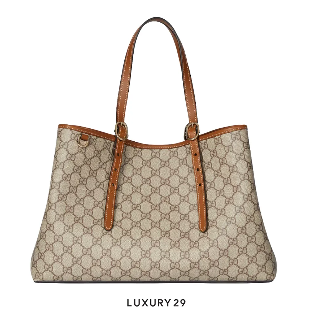 Gucci GG Emblem large tote bag Beige and dark brown new GG Monogram coated fabric(Large, Brown)