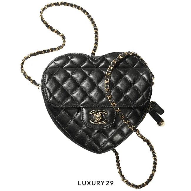 Chanel Heart Bag Lambskin Black Gold Hardware