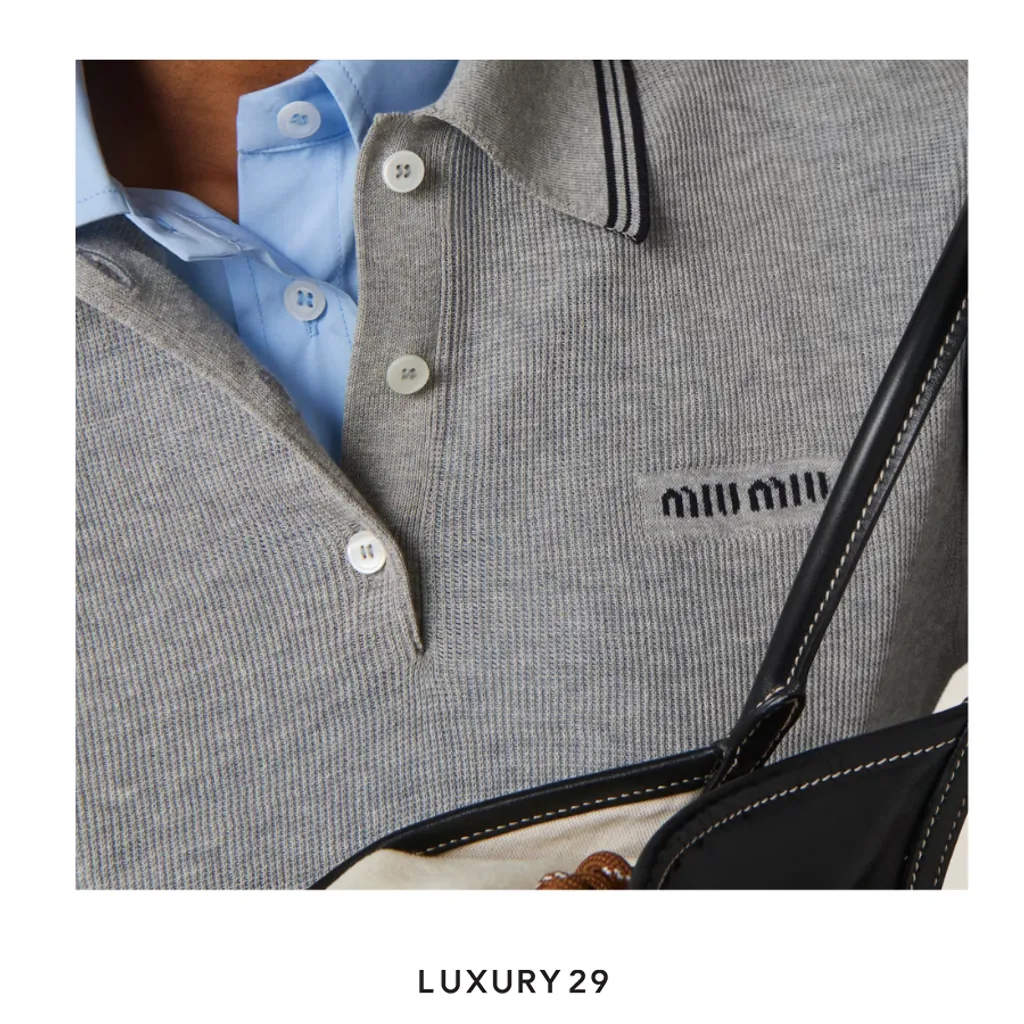 MIU MIU Cotton jersey polo shirt Marble/Blue(36, Grey)