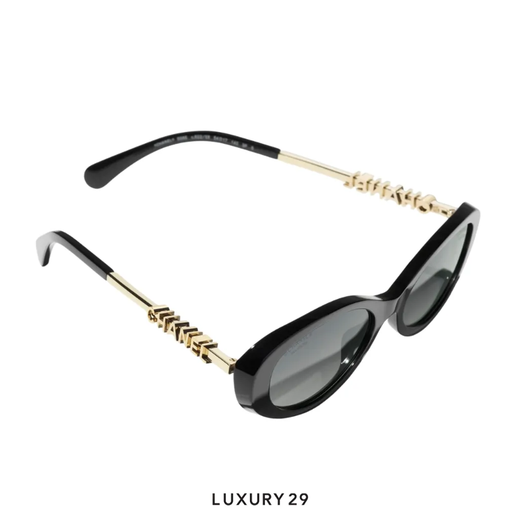 Chanel New Oval Sunglasses Frame: Acetate & Metal, Black Lenses: Gray(Free Size, Black)