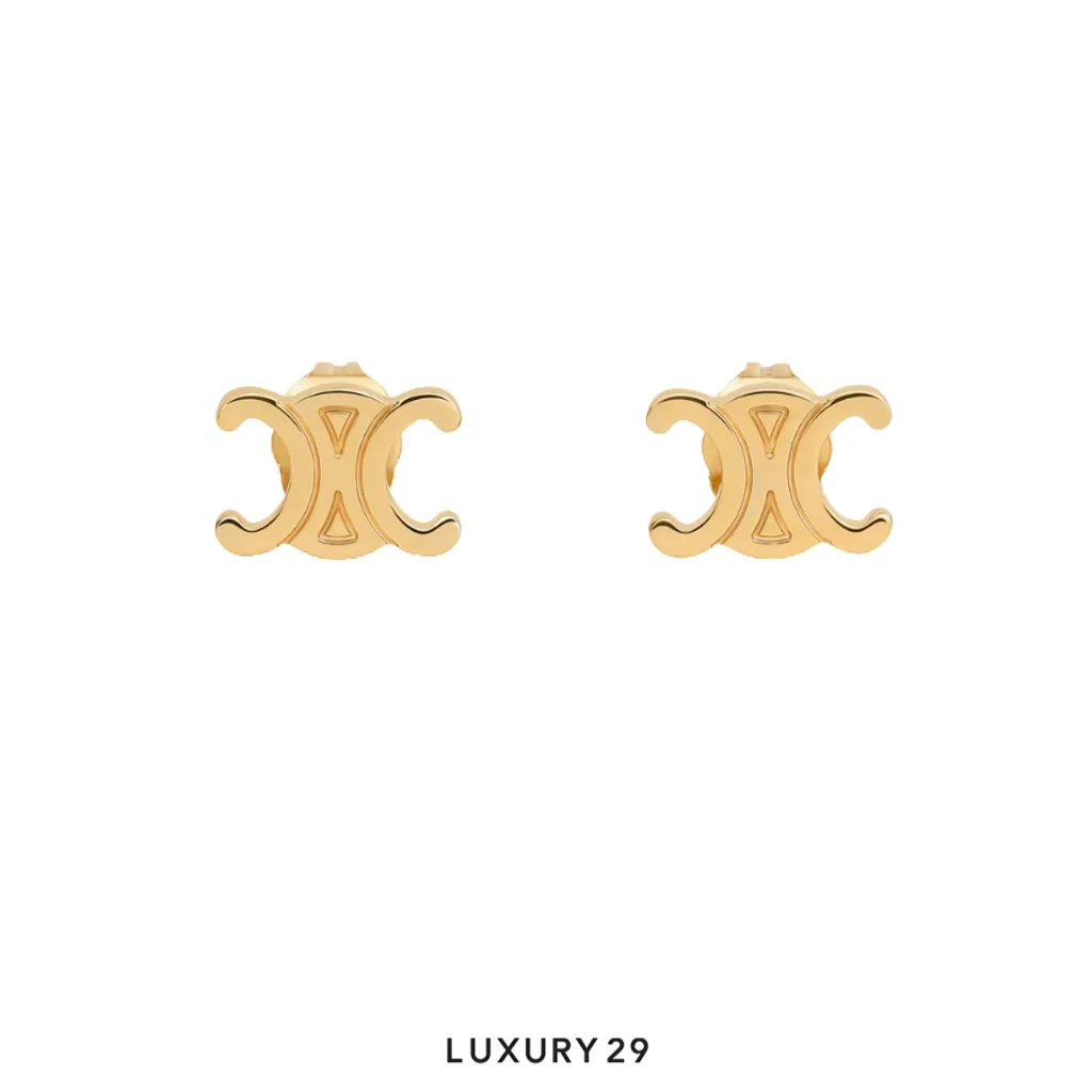 Celine Triomphe earring set, brass with gold plating(Free Size, Gold)