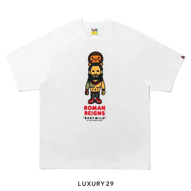 Bape WWE x Bape Roman Reigns Baby Milo Relaxed Fit T-Shirt - White - Mens