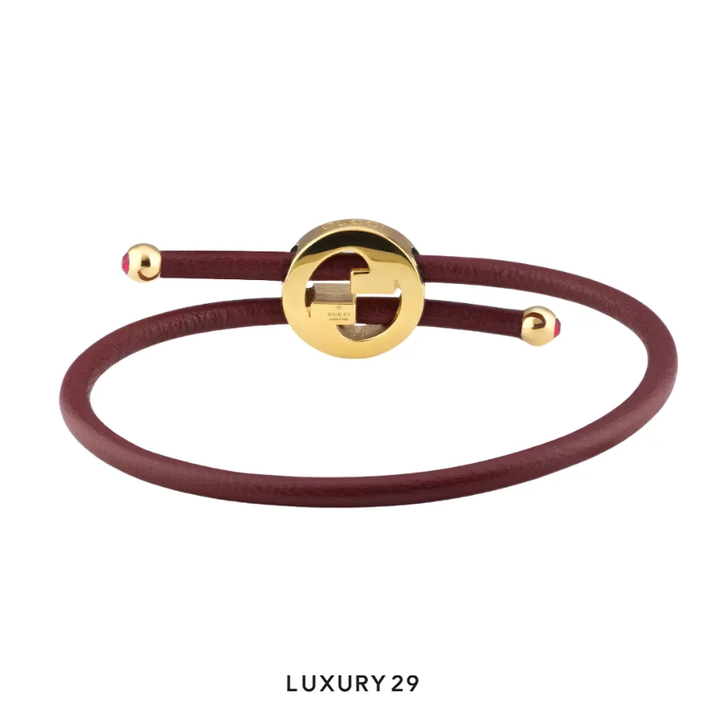 Gucci GG Bracelet with enamel Round Interlocking G Rosso Ancora red leather(Free Size, Red)