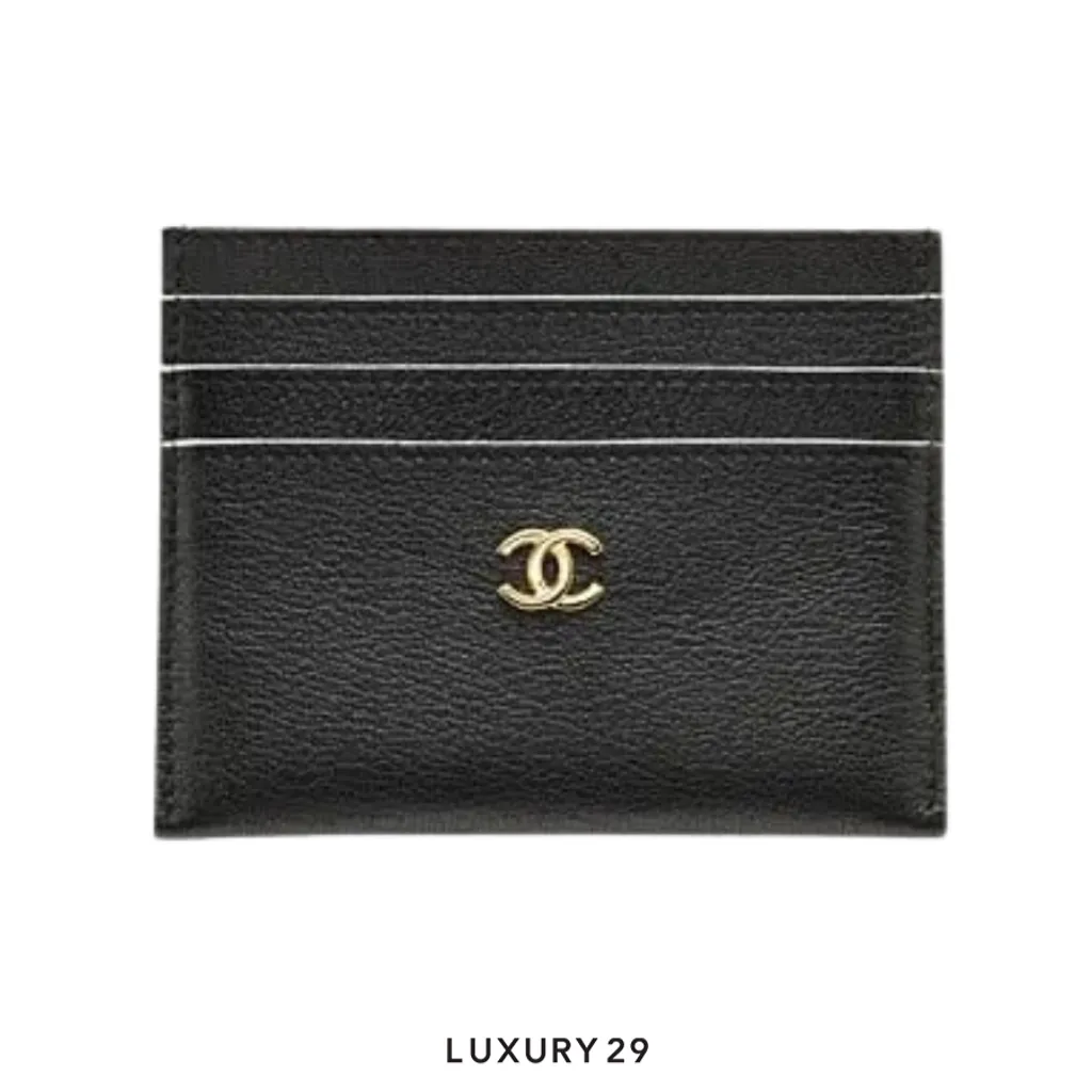 Chanel Classic Card Holder in grained calfskin with a gold-tone CC logo(Small, Black)