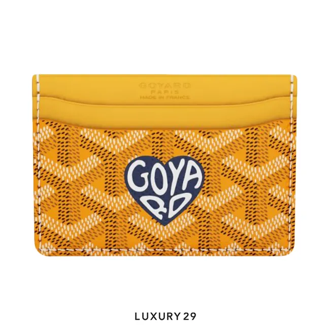 Goyard Saint-Sulpice Card Wallet Yellow Hand-Painted Heart Navy Blue