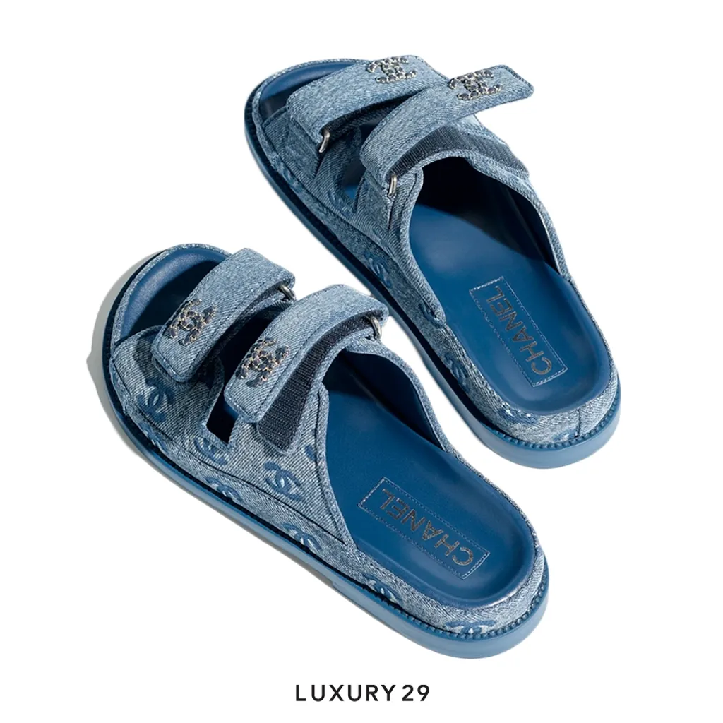 Chanel Open-Toe Shoes Mules Denim Fabric Light Blue(37, Blue)