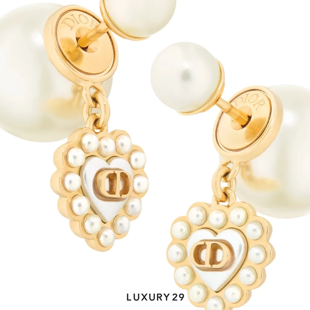 Dior Tribales Earrings Gold-Finish Metal with White Resin Pearls and White Mother-of-Pearl-Effect Glass(Free Size, White)