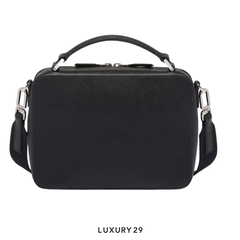 Prada Medium Prada Brique Saffiano leather bag Black(Small, Black)