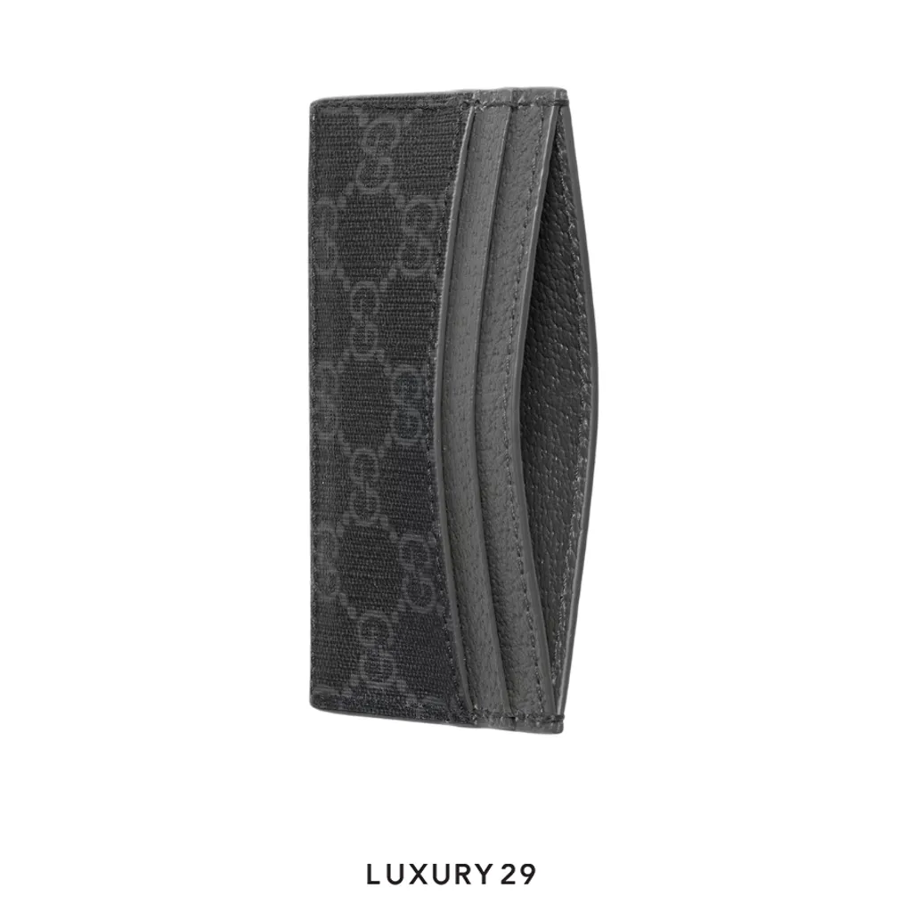 Gucci GG Grey trim GG card case Black(Small, Black)