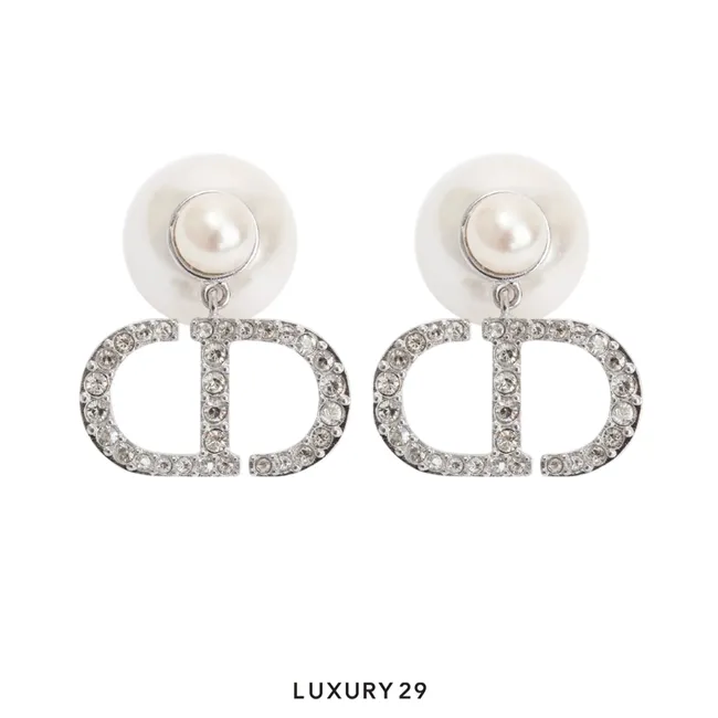 Dior Tribales Earrings In Silver-Finish Metal With White Resin Pearls And Silver-Tone Crystals