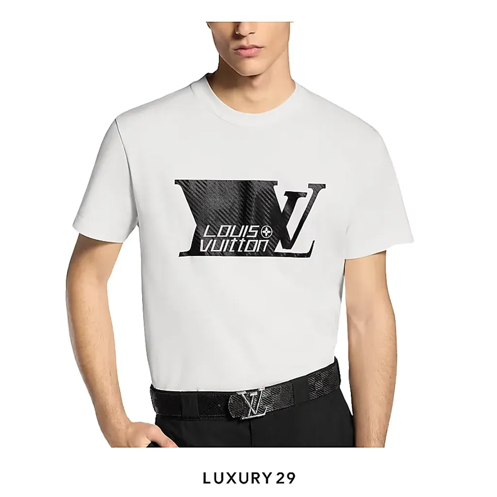 Louis Vuitton LV Printed Signature Adorn Carbon T-Shirt(S, White)
