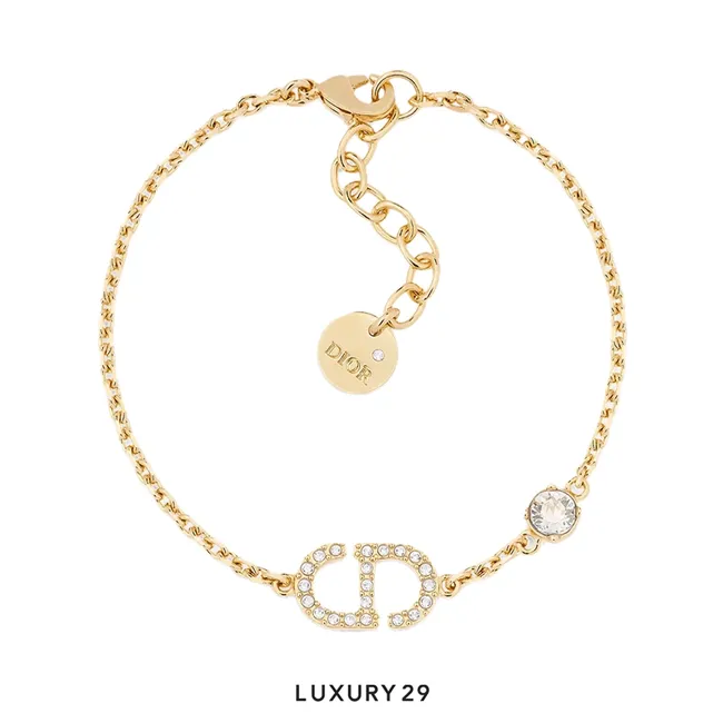 Dior Petit CD Bracelet Gold-Finish Metal and White Crystals