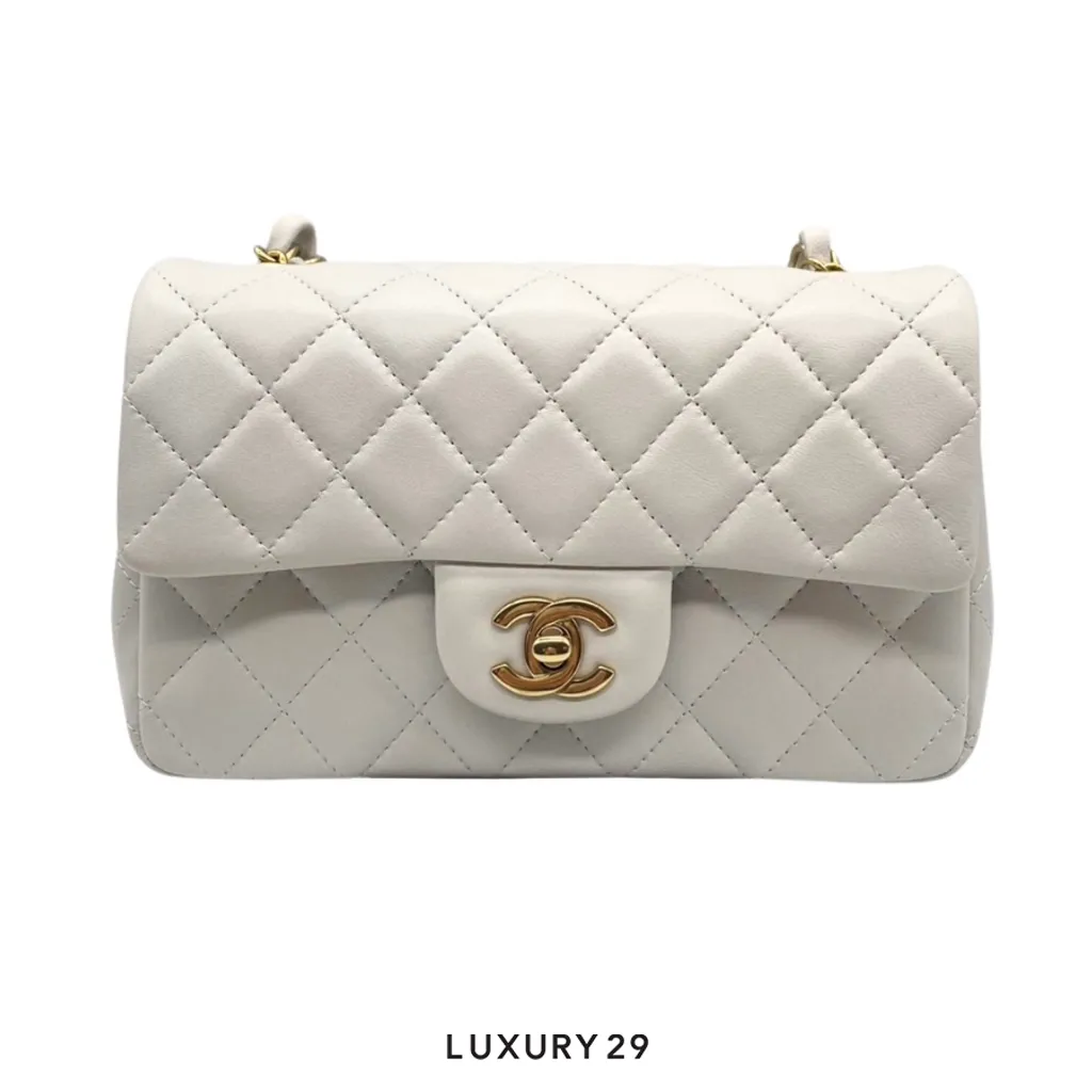Chanel Small Classic Flap Bag Light Grey Calfskin Light Gold Hardware(Mini, Grey)