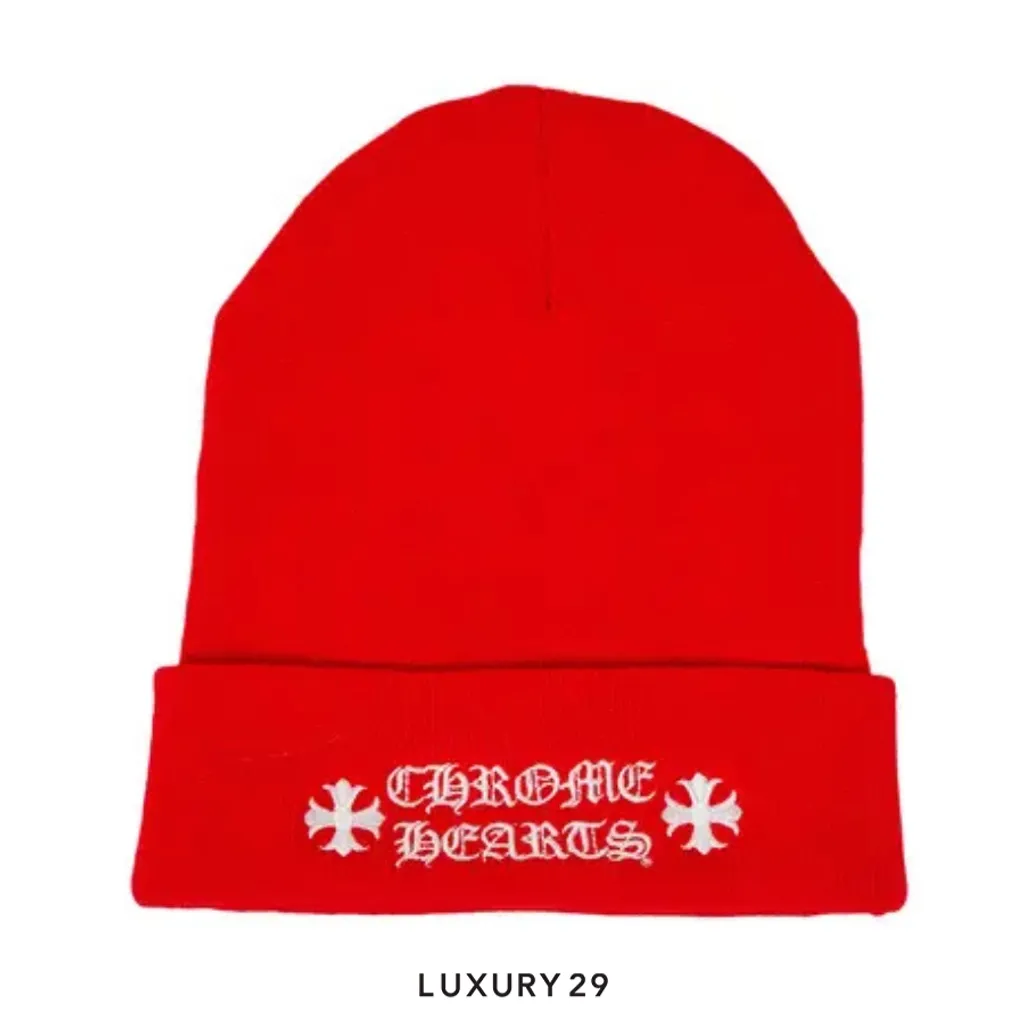Chrome Hearts Script Beanie Red/White(Free Size, Red)