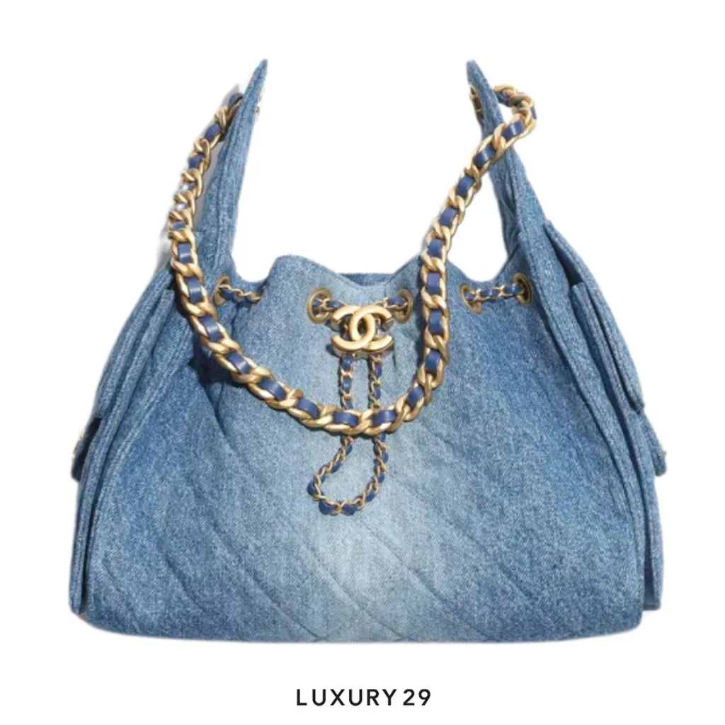Chanel 25 Small Handbag Washed denim and gold-colored metal Light blue(Small, Blue)