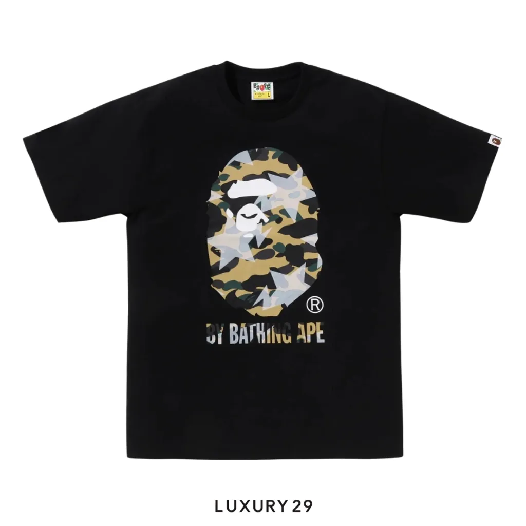 A Bathing Ape  Men's STA OVER PRINT 1ST CAMO BY BATHING APE TEE Black(S, Black)