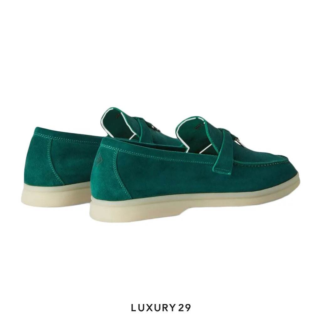 Loro Piana Summer Charms Walk Loafer Suede Goatskin Forest Leaves(37, Green)